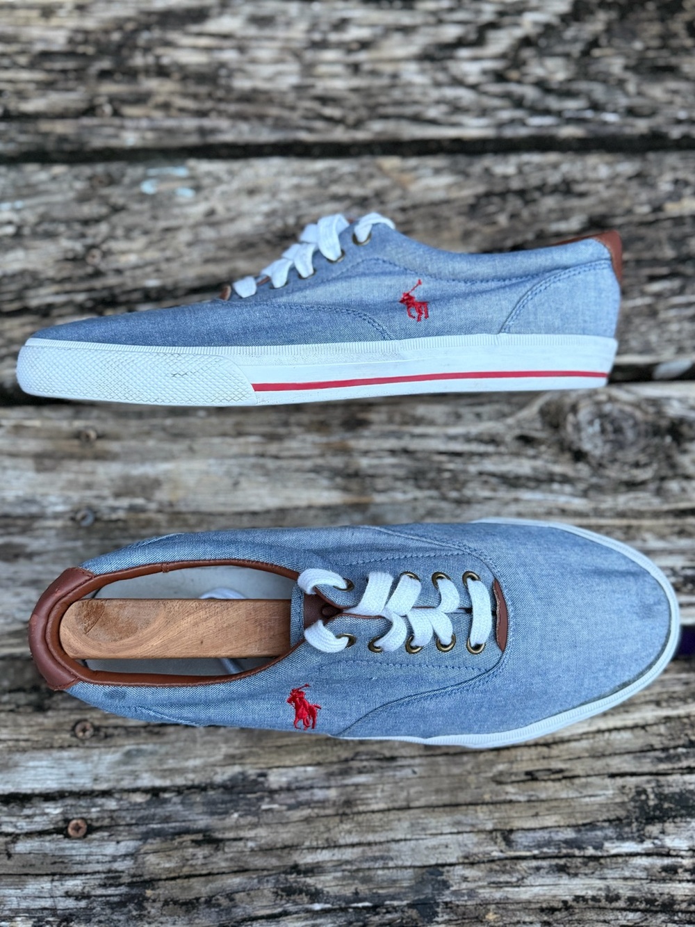 Polo by Ralph Lauren Vaughn Men’s 11D Light Blue Chambray Canvas Sneakers X2